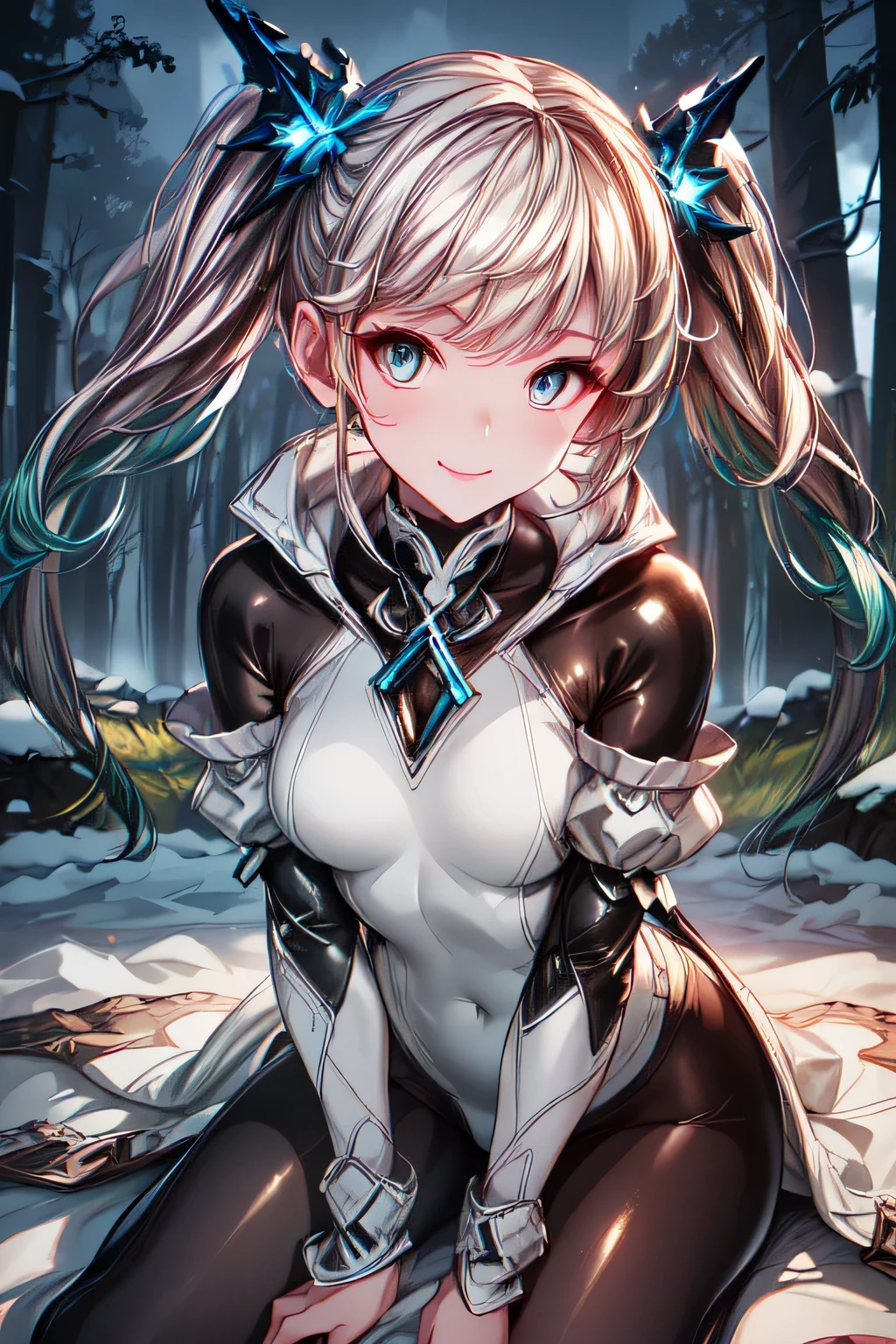 ioeuclase, hair ornament, white dress, black thighhighs, detached sleeves, sitting wariza,grass,sky,smile, wariza,grass,sky,smile, intricate eyes,beautiful detailed eyes,symmetrical eyes,big eyes:1.5, cowboy shot, seductive eyes, sitting, ,intricate eyes,beautiful detailed eyes,symmetrical eyes,big eyes:1.5,(((lustrous skin:1.5,bright skin: 1.5,skin tanned,shiny skin,very shiny skin,shiny body,plastic glitter skin,exaggerated shiny skin,illuminated skin))),(detailed body,(detailed face)), cute, erotic,daring, (((medieval armor,adventurer man armor,winter coat))),(((intricate outfit,intricate clothes, embroidered outfit,ornate outfit,embroidered clothes,ornate armor))), (dynamic pose:1.0),(centered,scale to fit dimensions,Rule of thirds), ((snowy pine forest at night)), with dark stormy clouds,winter,scenery:1.25,((snow forest background)),Christmas tree, highres,sharp focus,(ultra detailed,extremely detailed),(photorealistic artwork:1.37),(extremely detailed CG unity 8k wallpaper),(((vibrant colors,vibrant theme))),(intricate),(masterpiece),(best quality), uniform, skinsuit, bodysuit, pantyhose
