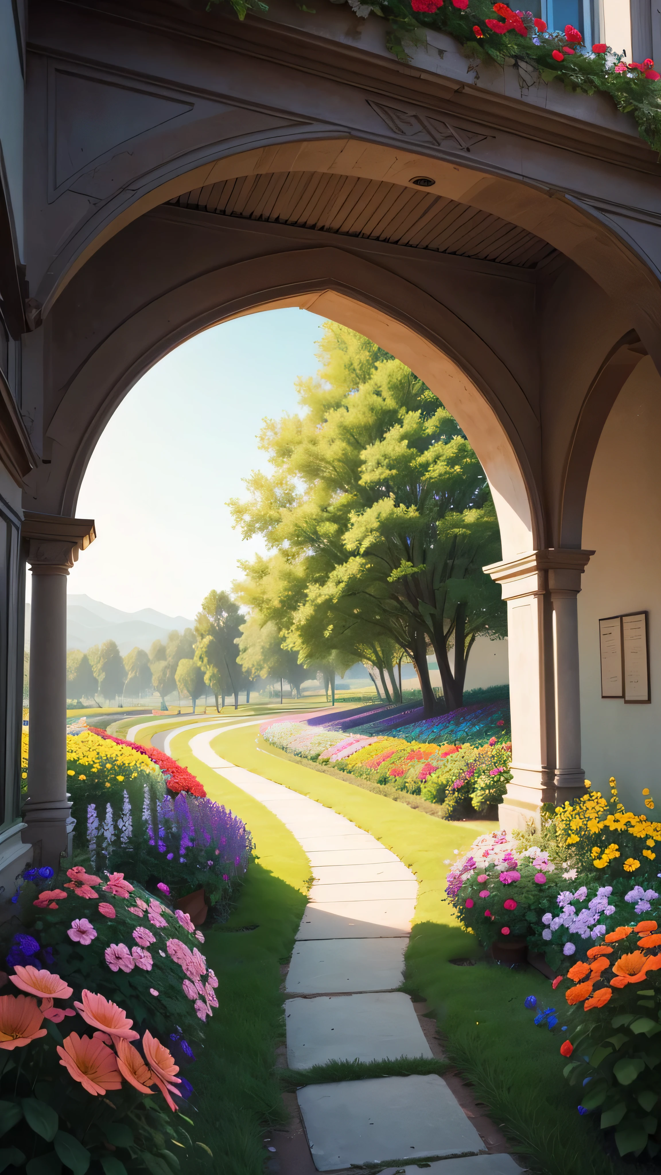 Scenery with beautiful and colorful flowers