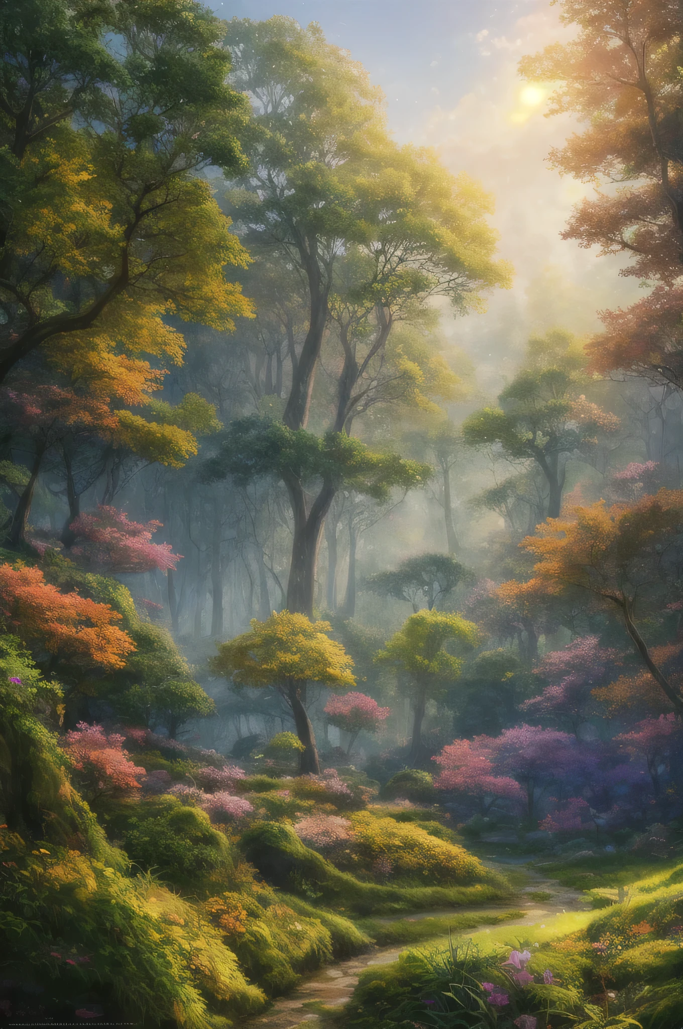 masterpiece, best quality, high quality,extremely detailed CG unity 8k wallpaper, An enchanting and dreamy scene of a fantasy forest, with towering trees, glowing mushrooms, and hidden fairy glens, creating a sense of mystique and enchantment, artstation, digital illustration, intricate, trending, pastel colors, oil paiting, award winning photography, Bokeh, Depth of Field, HDR, bloom, Chromatic Aberration ,Photorealistic,extremely detailed, trending on artstation, trending on CGsociety, Intricate, High Detail, dramatic, art by midjourney