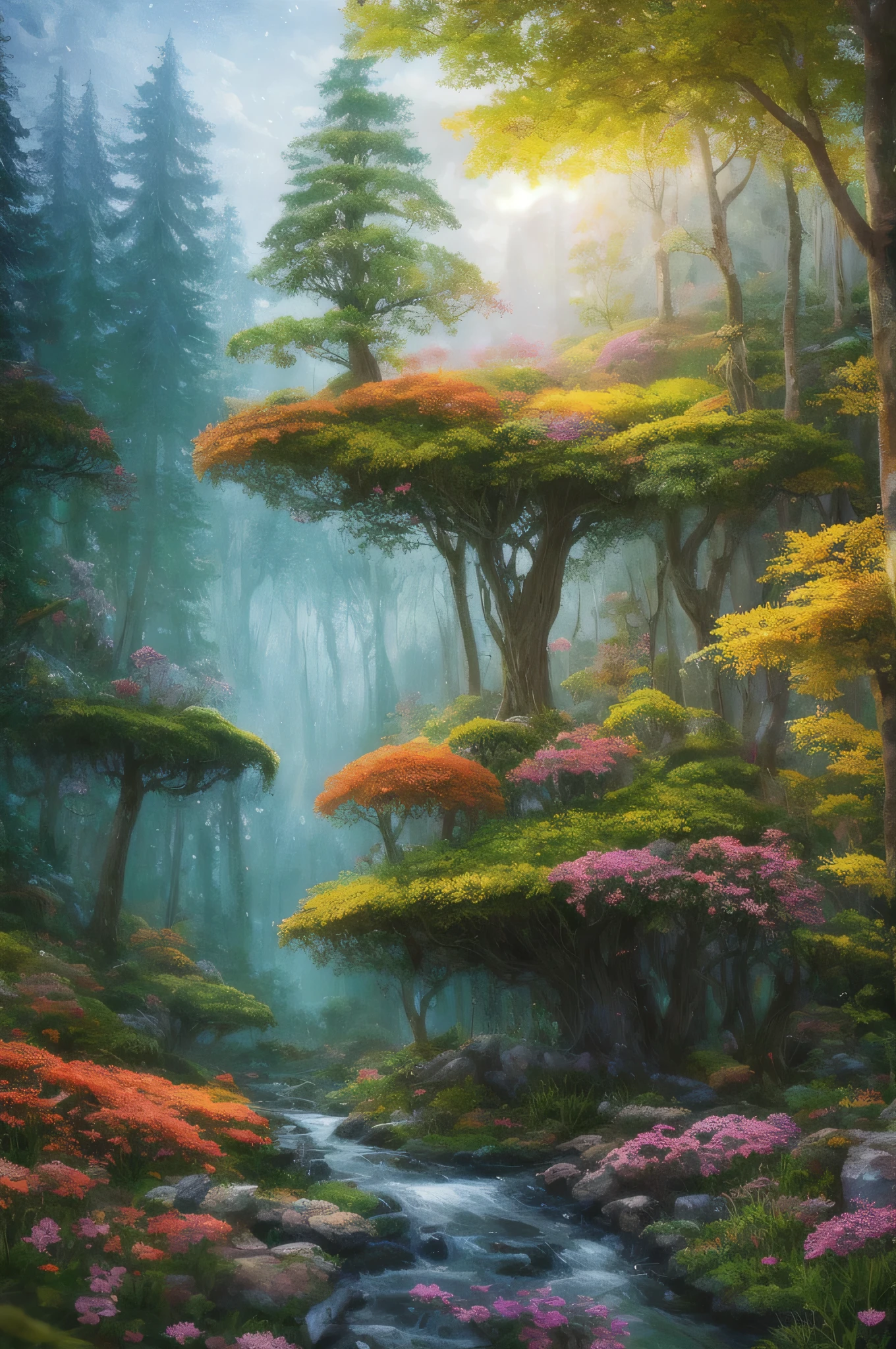 masterpiece, best quality, high quality,extremely detailed CG unity 8k wallpaper, An enchanting and dreamy scene of a fantasy forest, with towering trees, glowing mushrooms, and hidden fairy glens, creating a sense of mystique and enchantment, artstation, digital illustration, intricate, trending, pastel colors, oil paiting, award winning photography, Bokeh, Depth of Field, HDR, bloom, Chromatic Aberration ,Photorealistic,extremely detailed, trending on artstation, trending on CGsociety, Intricate, High Detail, dramatic, art by midjourney