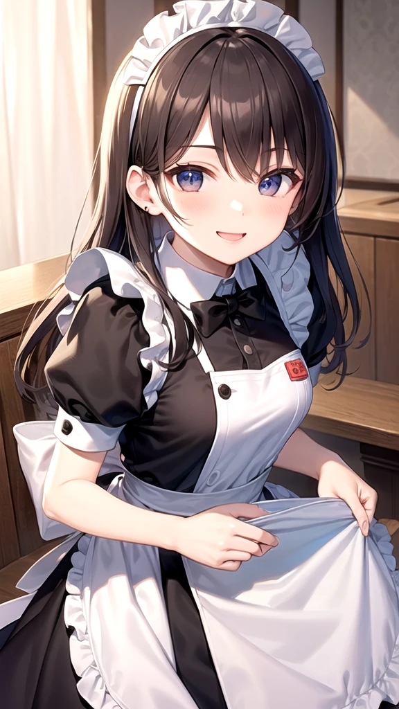 beautiful girl、Maid Cafe、Maid clothes、Upper body is shown、Dazzling smile、high quality, 