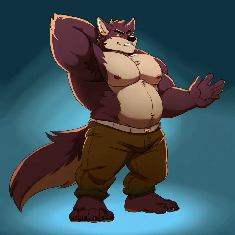 uploaded on e621, explicit content, (by bebebebe, by goonie-san), (furry, anthro:1.2), mature male, adult male anthro, solo, ((raccoon, purple raccoon, purple fur, lavender accent fur, blue eyes, teal eyes)), ((full body view, full body in frame, kneeling, on knees, hands on ground, seiza pose)), ((topless, black pants, drawstrings, baggy pants:1.0)), ((slightly chubby, average body, love handles, white chest hair, dark purple happy trail, black nipples:0.8)), ((bashful smirk, nervous smile, blush))