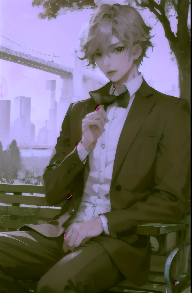 Man sitting on a park bench,Handsome,Ensemble Stars!,foreshortening