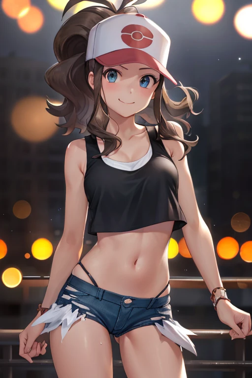 ,centered, award winning upper body portrait, cowboy shot, (looking at viewer:1.2), | solo, smile, def1, | city, urban scenery, city lights,| bokeh, depth of field, cinematic composition, | dynamic pose, black lingerie, sexy, nsfw
