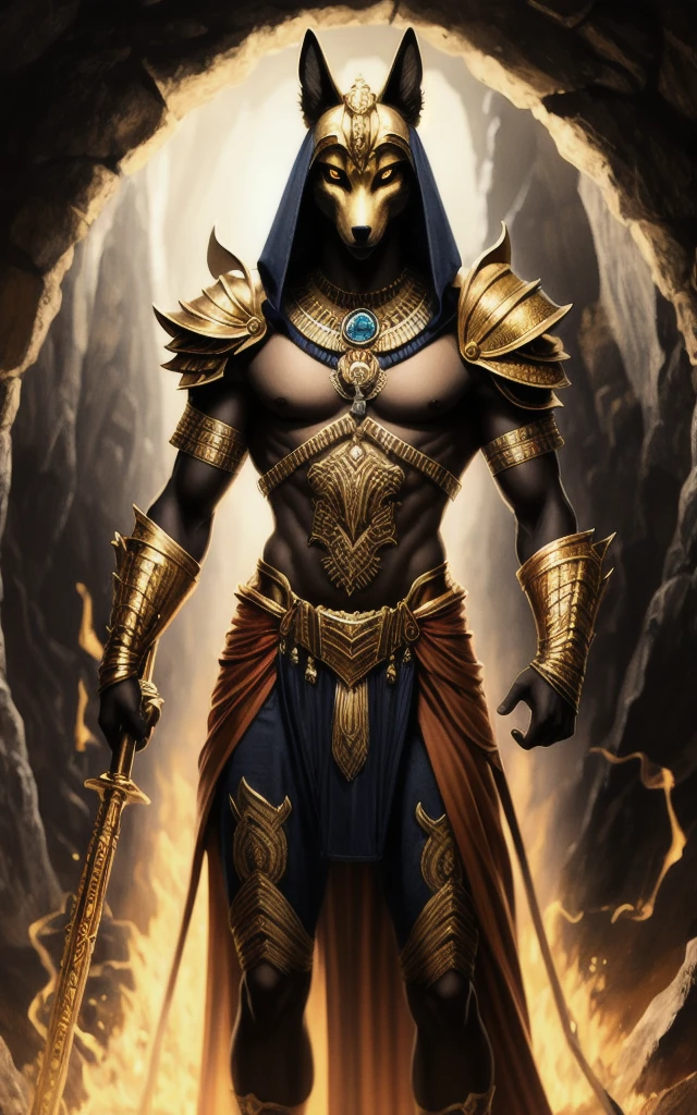 (High quality), realistic, (oil painting)
decorations, (alone),
(dynamic gesture), to the right, ((Hell's Gate)), electricity, hell landscape, (underworld), (gloomy landscape),
Anubis, Egyptian fox god, anthropology, stalwart, (holding gold scales), dynamic gesture, cinema, Stunning camera angles, golden armor:0.25, black & gold robe, (good anatomy), (Good proportions), won, Masterpiece, in the middle,