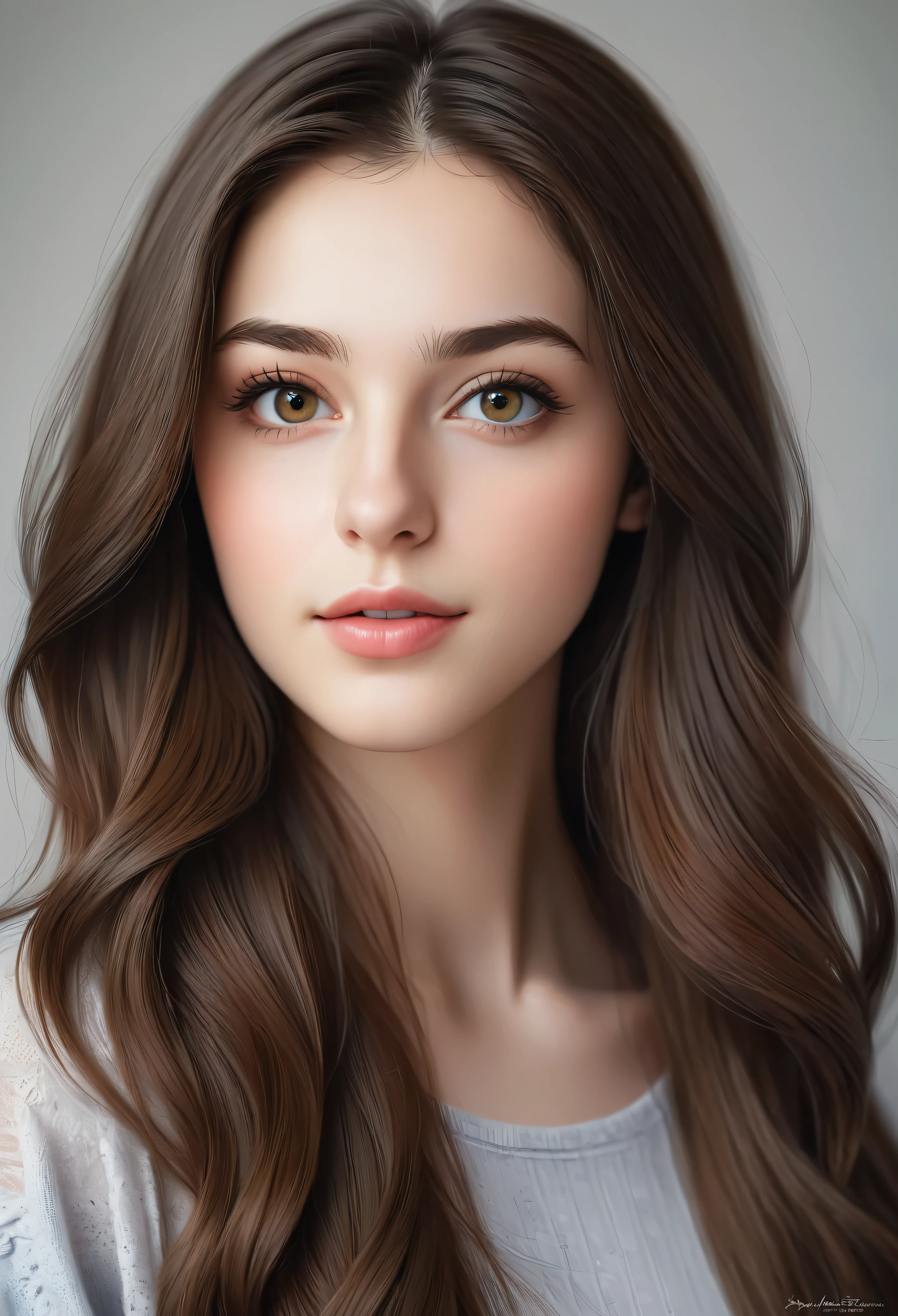 Beautiful Pakistani girl, fair skin, young, teen, long beautiful hair, cute, fit, (round neck), (ultra realistic, portrait, face focus, detailed face, half body)