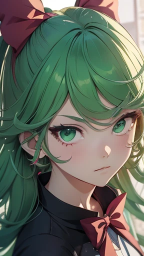 green eyes,green hair