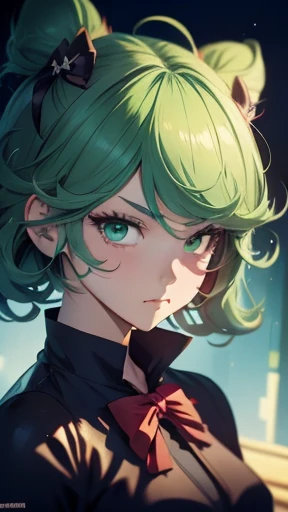anime girl with green hair and a bow in her hair, retrato realista kawaii, Guweiz, magical girl portrait, personagem fofo, estilo de arte fofo, estilo de arte anime moe, maple story character art, retrato fofo, retrato fofo de garota anime, retrato de um pequeno personagem, artwork in the style of Guweiz, arte inicial anime