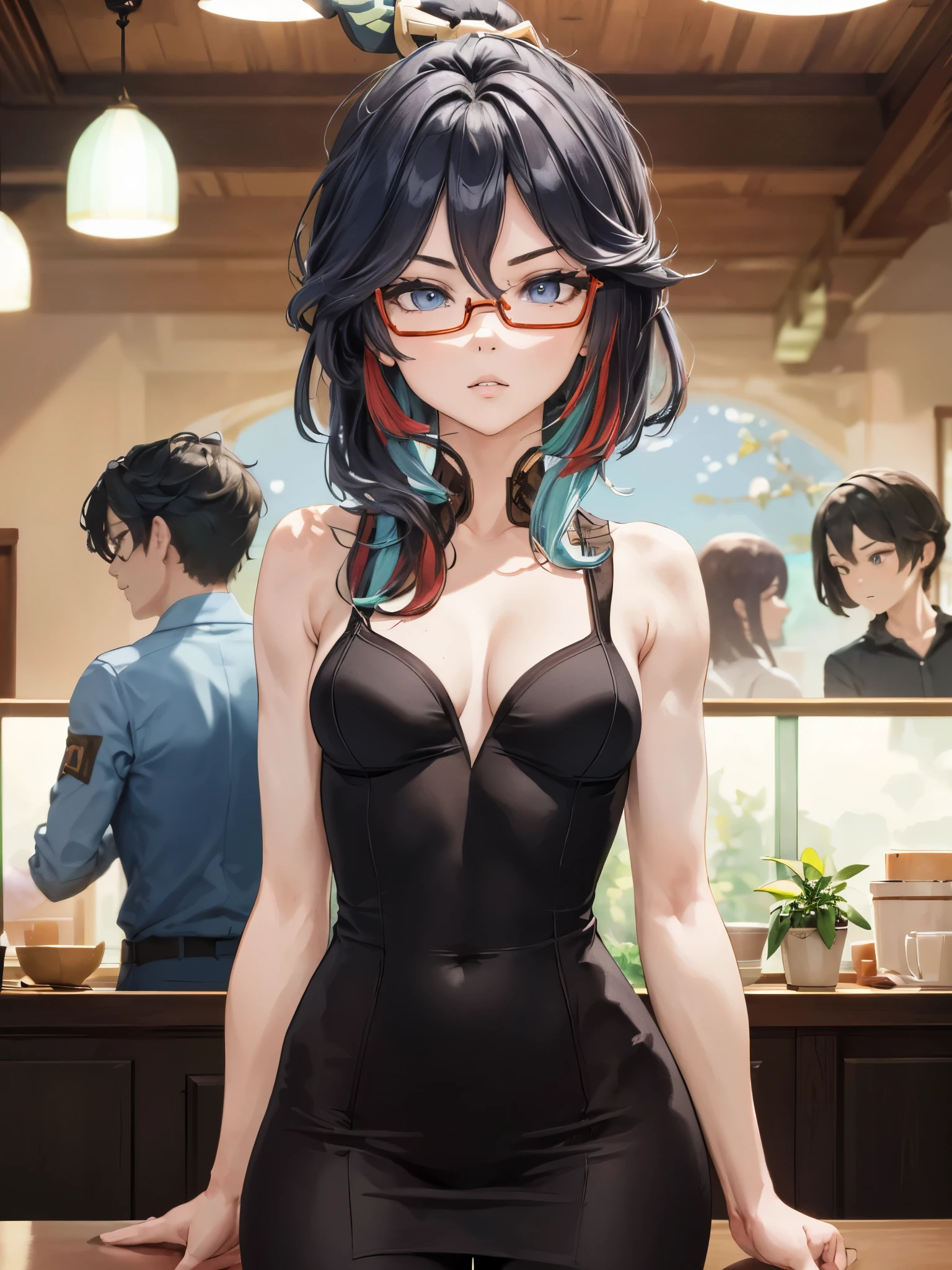 (masterpiece, best quality), 1girl, xianyun, glasses,ponytail, red-framed eyewear, under-rim eyewear,ponytail,
BREAK ((arms behind back:1.5)),
BREAK ((top quality, 8k, masterpiece: 1.3, ultra hd, high quality, best quality, high definition, realism)), sharp focus: 1.5, Beautiful woman with Slim body, (perfect hands, perfect anatomy),
