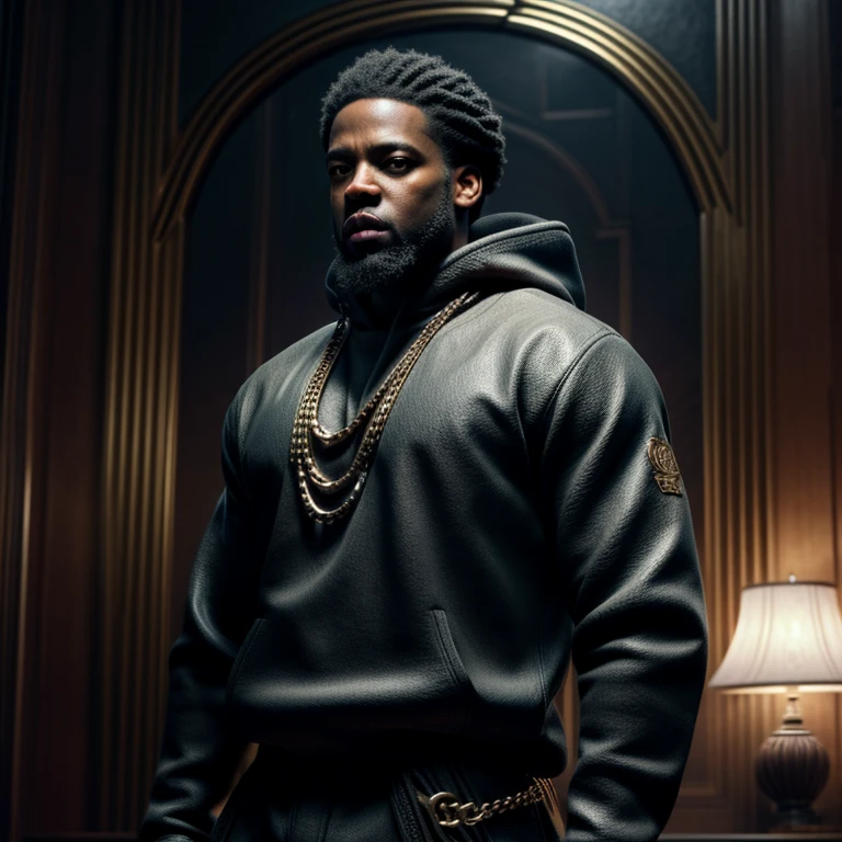 “A portrayal of a crew action film movie poster titled Children of the scorn”, with men, women, group of people, more than one person, in a palace hall, African American, dark caesar haircut, low hair, smiling, hip hop influenced, cinematic photo style, warriors, ninja inspired, carhartt style, Children of Rhea Ripley, male, masculine, melanin skin tone, African American, genetics, beard, 30 years of age, fashion style similar to Jay z, muscular, athletic, warriors of strength, confidence, honor, calm, competent, ambitious, naturally attractive, godly essence, eyes with auburn glow, long sleeve shirt, streetwear, divine presence, cancerian energy, Sagittarius energy, Libra energy, diamond jewelry, mini Afro, city outside, 4k photo, 8 k photo, high quality, art, luxurious city vibe, luxurious fleece jackets, movie project, NY, fitted suits, embroidery