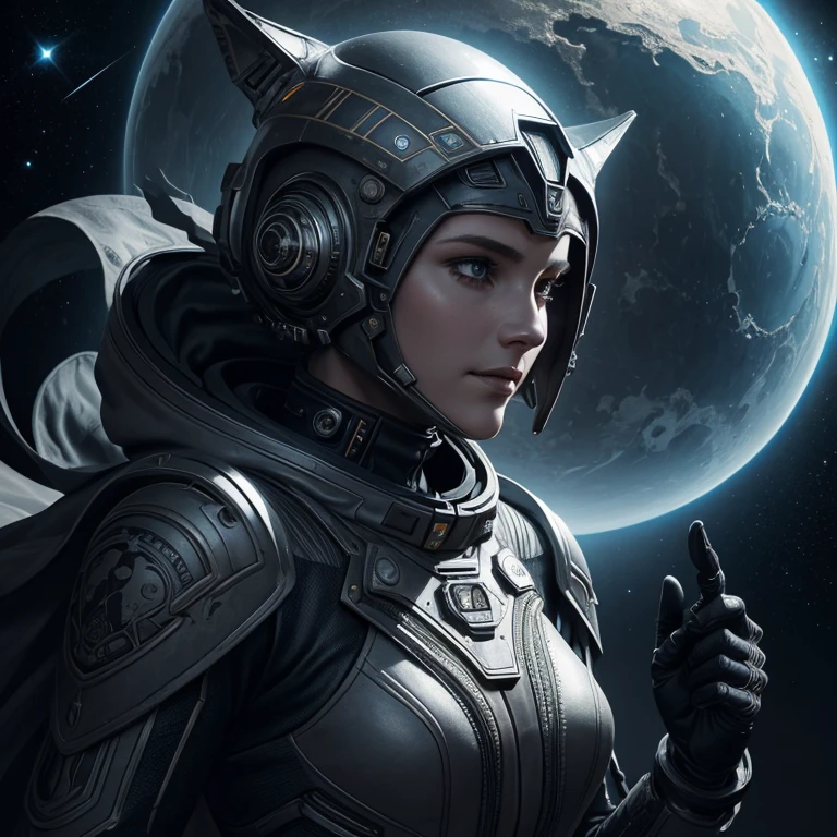 statue of of woman, holding skull in hand, next to a wolf and a planets and stars on a wall, (solid grey color:1.1 metal spacesuit), sharp face, unkind smile, looking at viewer, (stellar effect), space art, highly detailed digital painting, a digital painting , according to the golden ratio rule, art by angus mckie, (intricate details), (hyperdetailed), 8k hdr, soft cinematic light, dramatic atmosphere, atmospheric perspective, by rutkowski, by Android Jones, [by Ismail Inceoglu :: 0.3], detailed, (((lineart))),((low detail)),(simple),high contrast,sharp,2 bit,(((cartoon graphic))),childrens book,lineart,negative space, Anne Stokes, highly detailed digital painting, a detailed painting, space art 