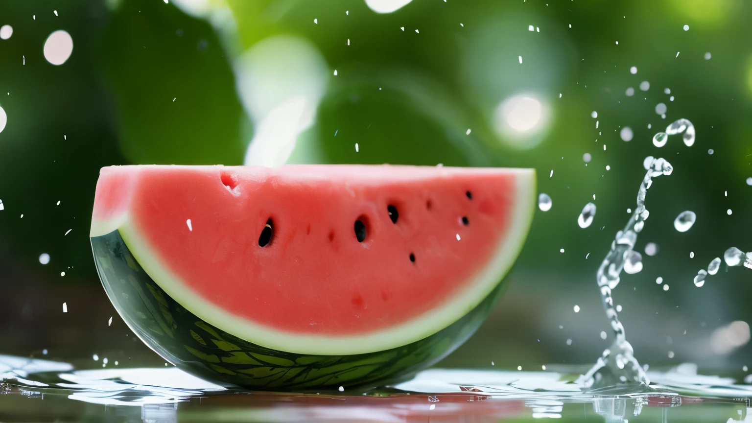 watermelon, splash, scintillation particles , depth of field, clean background