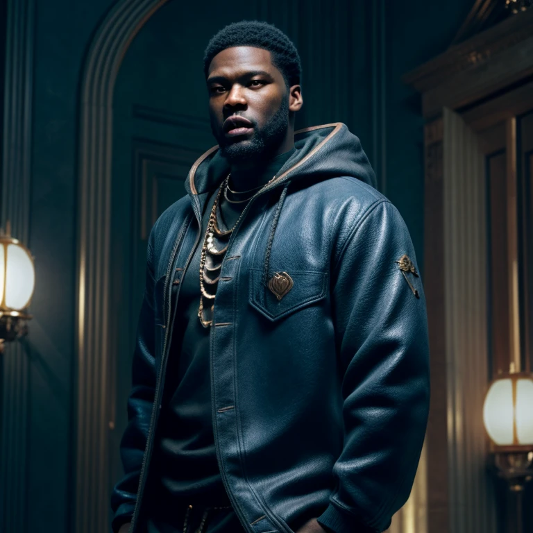 “A portrayal of a crew action film movie poster titled Children of the scorn”, with men, women, group of people, more than one person, in a palace hall, African American, dark caesar haircut, low hair, smiling, hip hop influenced, cinematic photo style, warriors, ninja inspired, carhartt style, Children of Rhea Ripley, male, masculine, melanin skin tone, African American, genetics, beard, 30 years of age, 50 cent energy, fashion style similar to Jay z, muscular, athletic, warriors of strength, confidence, honor, calm, competent, ambitious, naturally attractive, godly essence, eyes with auburn glow, long sleeve shirt, streetwear, divine presence, cancerian energy, Sagittarius energy, Libra energy, diamond jewelry, mini Afro, city outside, 4k photo, 8 k photo, high quality, art, luxurious city vibe, luxurious fleece jackets, movie project, NY, suede coats, embroidery