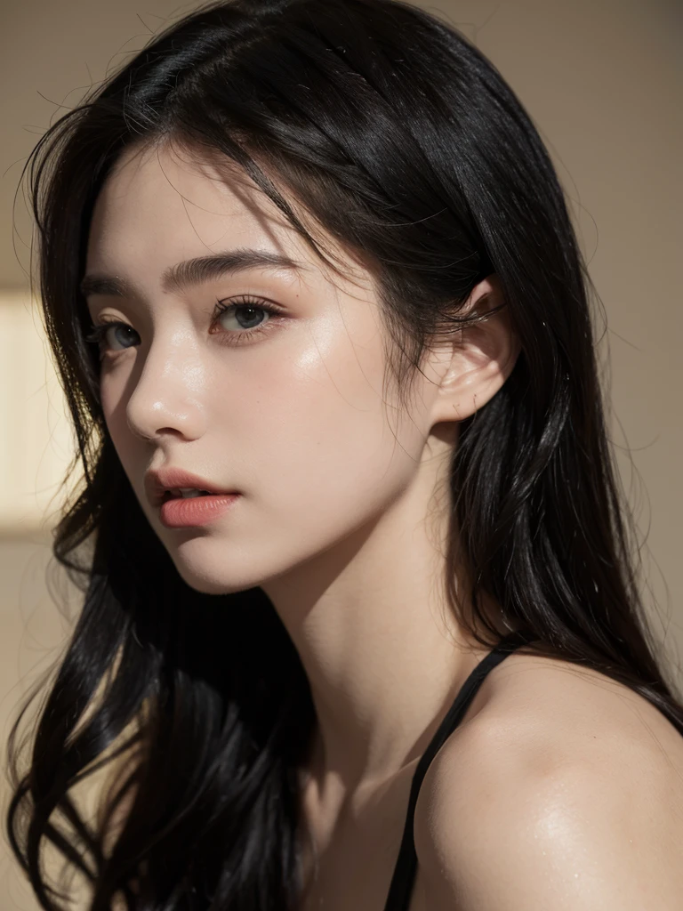 ( masterpiece, top quality, best quality,8k, girl,ultra detailed,raw photo:1.5),(photorealistic:1.4), (black hair:1.5), (cinematic lighting), PerfectNwsjMajic, , Surrealism, UHD, ccurate, Super detail, textured skin, High detail, Best quality, dynamic angle, White skin,[Beautiful blue eyes], high nose,[flat chest:large breasts:0.5],(1girl),((good anatomy,muted tones:0.5)),