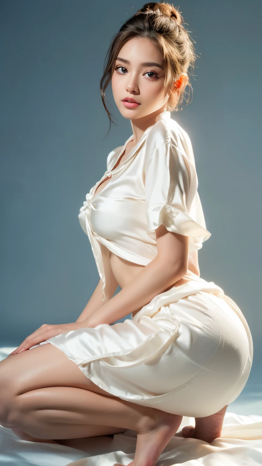 random shot, ((A very cute girl sitting on floor, and wearing a white silk extreme micro string, a (1 girl), updo hairstyle, extremely cute face, wonderful face and eyes, (extremely detailed eyes, extremely detailed face), Fresh, very beautiful appearance, (super photographic, High resolution), (best quality:1.4), (hyper quality), real skin texture, Raw photo, (Reality, photorealistic:1.37), extremely detailed, professional photography, 32k sexy female models , Big breasts that are about to burst, loincloth of white silk string, In a beautiful park)), ((smug look)), ((Wearing a white silk swooping shirt: 1.5)), (Big breasts :1.4), 8K, Raw photo, (highly 32,000 sexy female models , huge breasts, black eye, twintail blonde ,gold jewelry, High resolution , upper body, no background, studio lightning , Wearing a stripped latex maxi dress with titanium marble reflections,flash,bodycondetailedskin:1.2), Photography, masutepiece, Best Quality, dark grey background, (a beautiful caucasian girl with beautiful blue eyes, Gorgeous light blonde hair, White skin, Beautiful abs,Ultra-detailed face, ((Detailed eyes)), (((32K,very high res, high detailing, highly accurate,Masterpiece Girl 1))),Raw photo & realistic atmosphere,beautiful dark blue eyes,Detailed mouth,Glossy lips,Detailed eyebrows,Soft white skin that shines with every detail,,Eyes drawn in detail、Very beautiful eyes with azure eyes,Detailed lips、Very beautiful face,Very well-formed face、Lifelike face,shiny beautiful lips,Beautiful eyebrows,Infinite reality,Best design,(Insanely cute Japan ,Healthy style,Beautiful breasts with big breasts,Very cute beautiful girl,:1.5),Best Natural Makeup,Japanese ido,Korean Idols,Young sensual idol,Moist eyes,Dark beautiful eyes,Beautiful butt,beauty legs,,camel's foot,,Skinny Fingers,Detailed beautiful legs:1.3),超A high resolution、,Natural and realistic face,Back lighting,Pure eyes are too cute,(((photorealisim))),Reality Live Action,(Fashionable earrings,