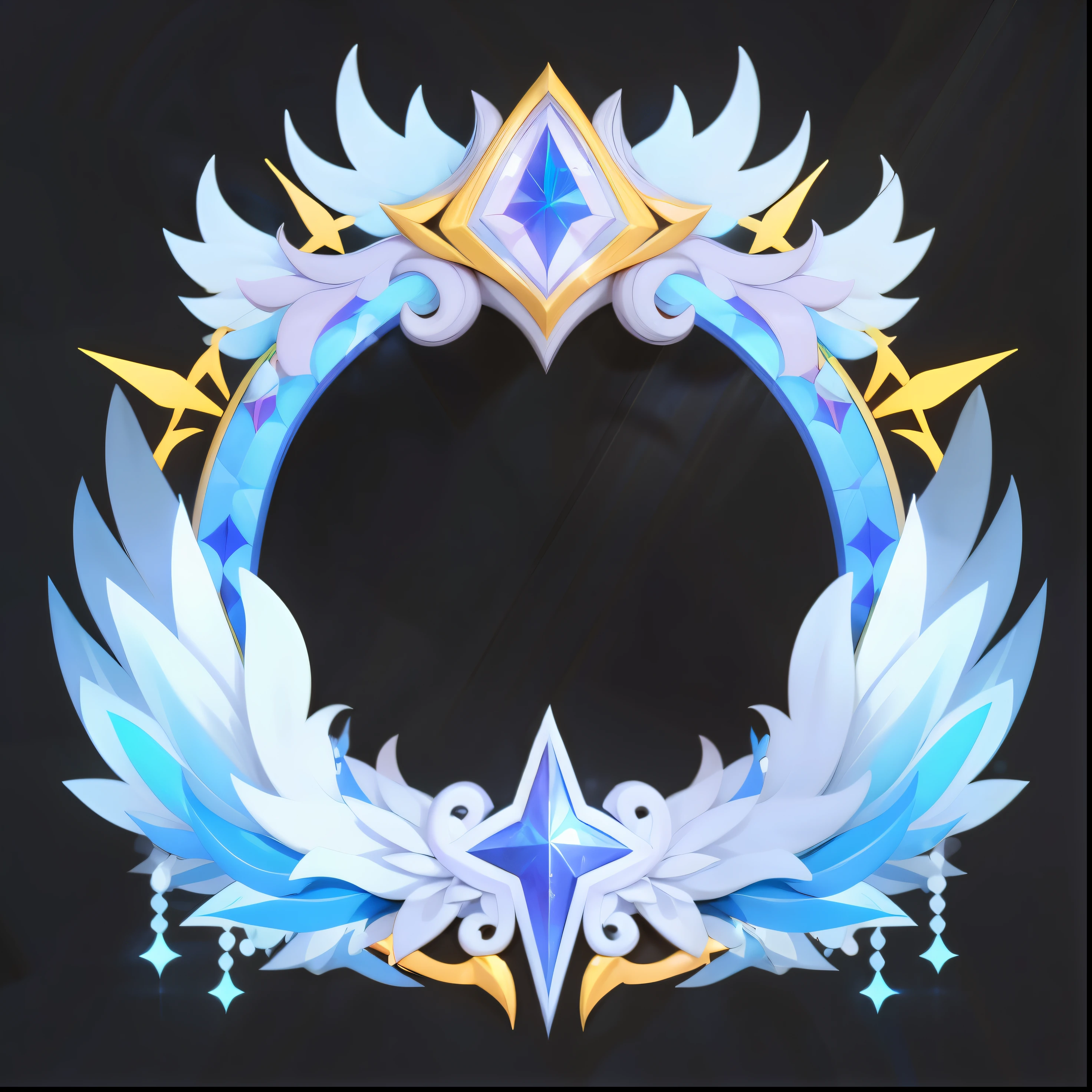 （2D generic avatar frame in blue tone），Wings with laser gradient effect，It has a lot of blue and white transparent feathers.，4K，High detail，Soft bright light，clear focus，clean background，（The best quality of a masterpiece：1.5），4K