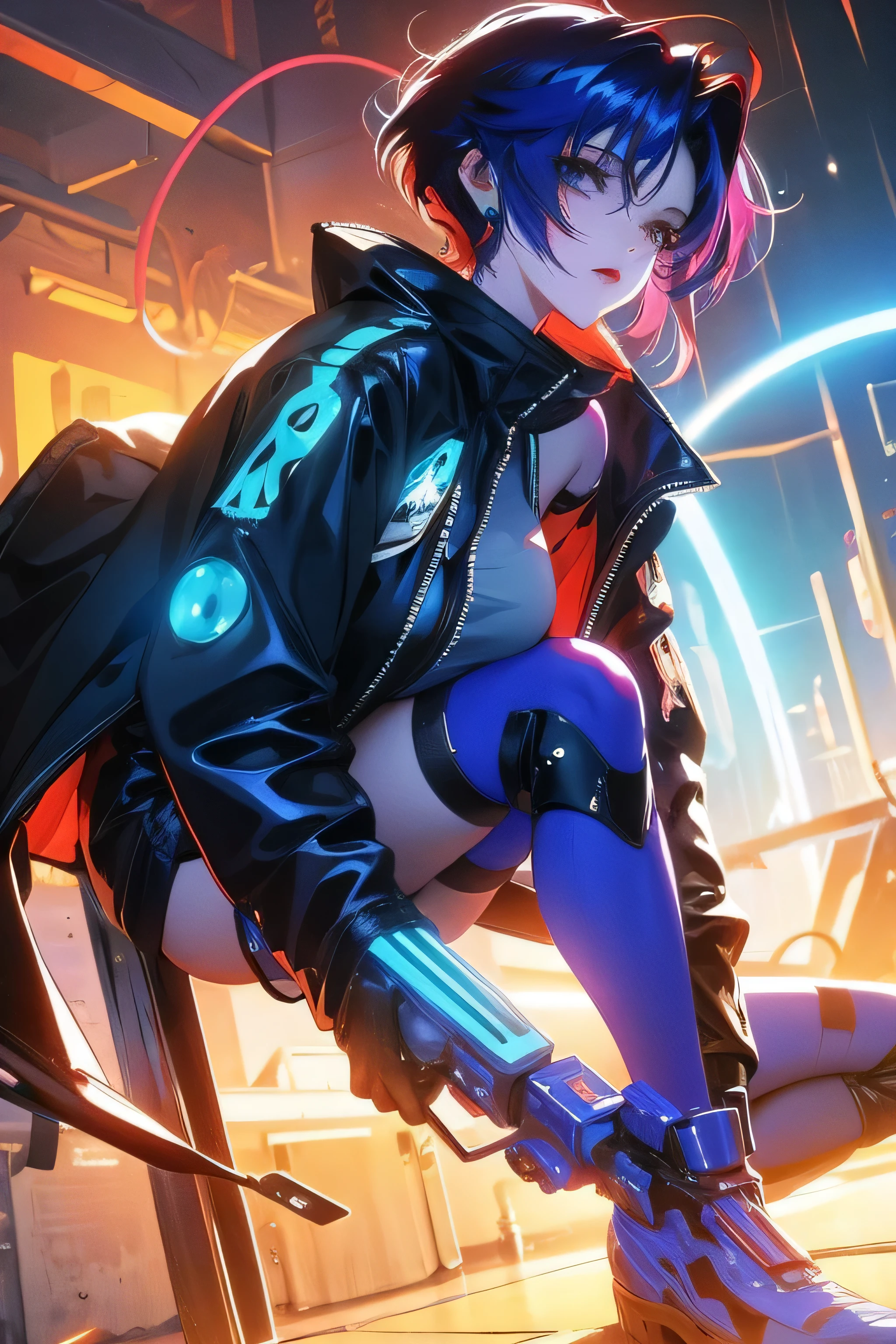 2d beautiful girl cyber punk short hair