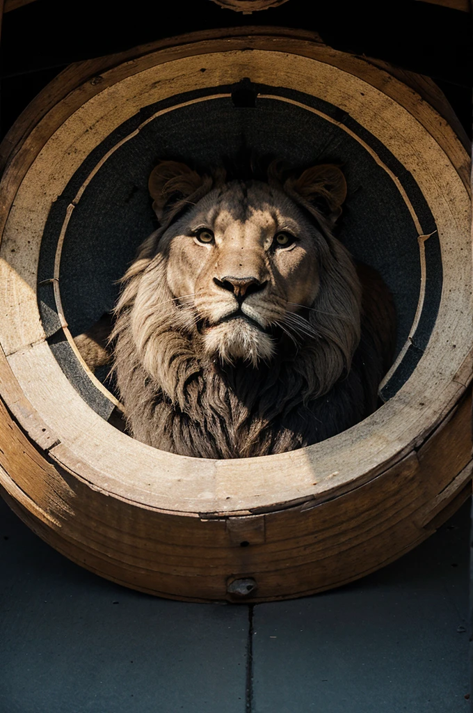 Logo circular,roaring lion,basura callendo del cielo,and have a title that follows black lions
