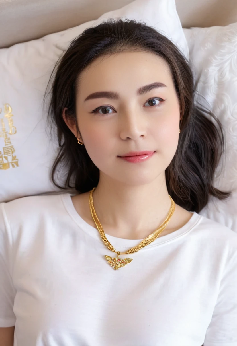 1 girl,8k, masterpiece,on bed, small gold necklace,lie down