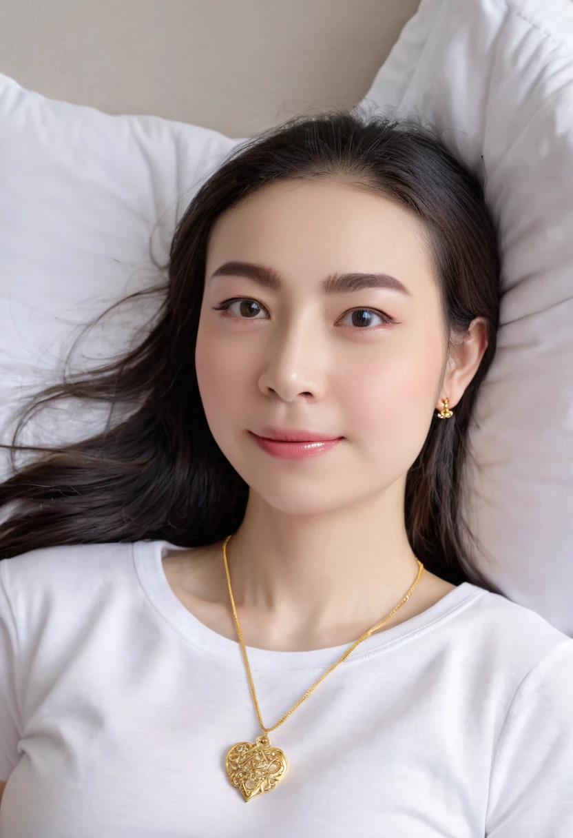 1 girl,8k, masterpiece,on bed, small gold necklace,lie down