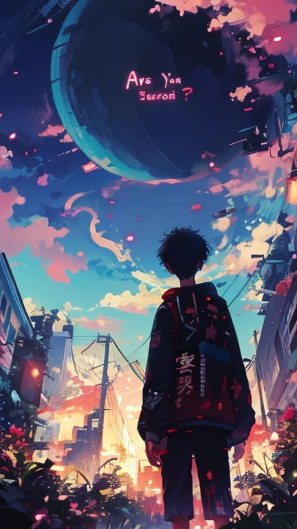 a man standing in the middle of a city with a giant black ball above him, anime cover, art cover, anime asthetic, cover art, dreamy psychedelic anime, illustrated anime, anime poster, key anime visuals, anime trending artwork, anime movie, anime wallaper, album art cover, sci-fi anime, official anime artwork, anime movie poster, anime illustrated