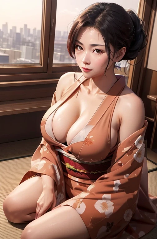 (night:1.7), Japan, Tokyo, City view, in front of the window, standing at attention, sitting on the tatami, red_kimono, kimono, I should。, low_ponytail, red eyes, 白hair, albino, 前hair, hair_good, 1 girl, 20 years, mature woman, beautiful Finger, beautiful long legs, beautiful body, beautiful Nose, beautiful character design, perfect eyes, perfect face, looking at the viewer, in the center of the image, NSFW, official art,Highly detailed CG Unity 8K wallpaper, perfect lighting,colorful, bright_front_face_light nastar piece:1.0),(Highest_quality:1.0), 超High resolution,4k,Super detailed, photo shoot, 8K, HDR, High resolution, disorganized:1.2, kodak portrait 400, film grain, blurred background, Bokeh:1.2, Lens flare, (lively_color:1.2), (beautiful,big_chest:1.6), (beautiful_face:1.5), (narrow_waist),camel toe、huge tit、Nipple Puffs、cleavage、Plump、Super big breasts、super big butt