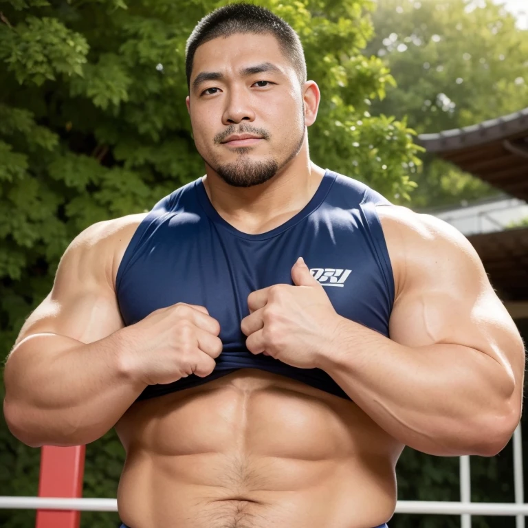 (sexy look:1.2), (hugging each other:1.2), (sports wear:1.2), (at play ground:1.2), Japanese man, manly face, (round face:1.2), (monolid eyes:1.2), (crew cut:1.2), very large and strong body, bulky body, beefy muscles, (bulging muscles:1.2), (very large pectoral muscles:1.2), (muscular arms:1.2), muscular abs, muscular legs, muscular back, bright oily skin, (realistic:1.2), distant view