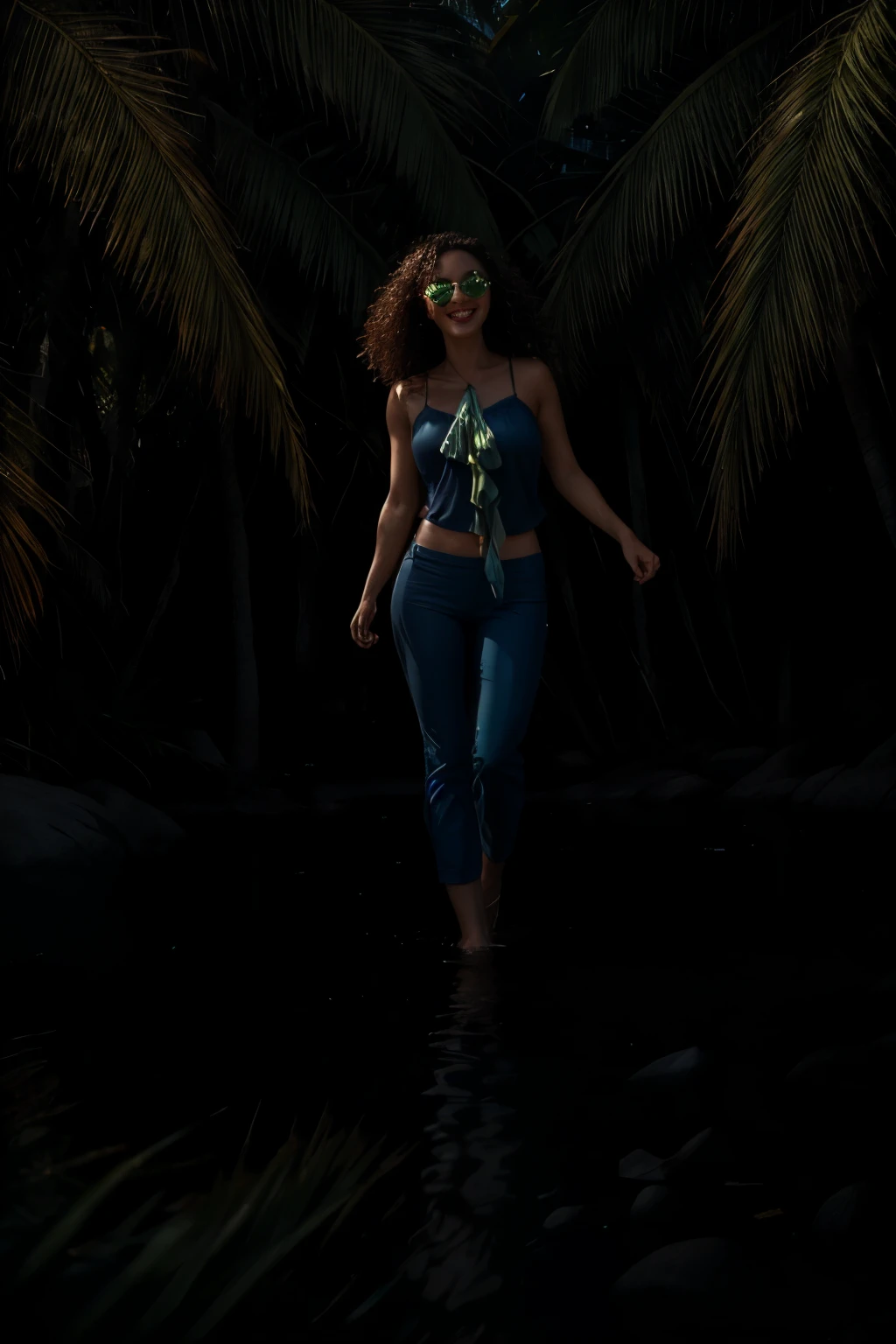 (best quality,4k,8k,highres,masterpiece:1.2),ultra-detailed,(realistic,photorealistic,photo-realistic:1.37),sexy brunette woman,sunny beach,happy vibe,beautiful detailed eyes,beautiful detailed lips,lace black bikini,curly hair,bronzed skin,tropical paradise,dancing waves,soft sand,glistening water,gentle breeze,sparkling sunlight,vibrant colors,feminine energy,chic sunglasses,relaxed pose,sandy toes,playful laughter,sensuous allure,lush green palm trees,clear blue sky,exotic cocktails,salt-kissed air,joyful abandon,beachside bliss,summer serenity,secluded beach,positive vibrations,golden hour glow,effortless beauty.