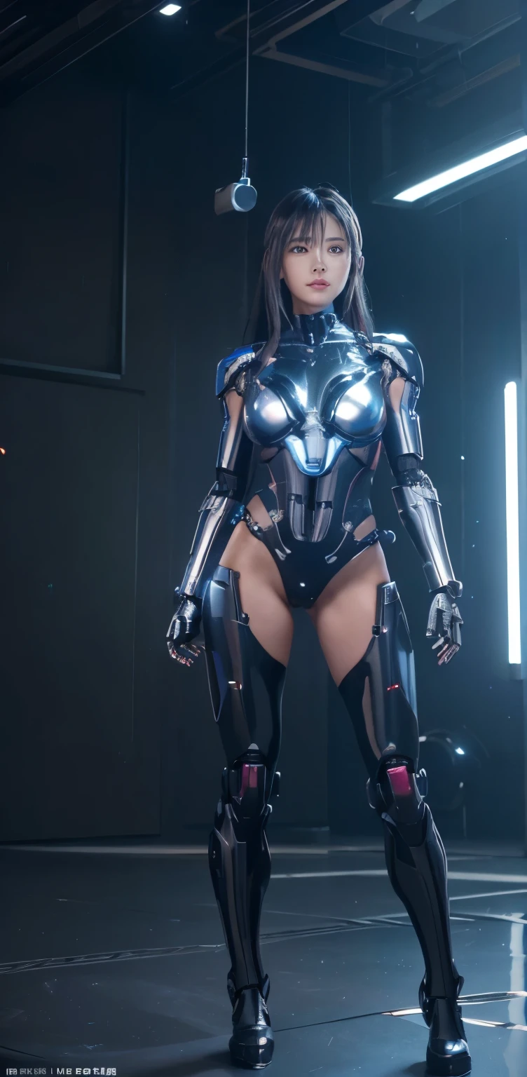 masterpiece、((black metallic talic scale ))、 ((plug suit)), ((beautiful girl:1.2))、i don't'T'T'T'Mechanized bodies do noT exisT、Mechanized chest and abdomen、mechanized occiput、Mecha leg rack metallic suit that fits perfectly to the body、 Are standing、tied up、meTal robot、((cyberpunk background))、(neon light)、(Futuristic machine factory background)、Cyberdyne、Artificial bodies、All metal body、ironwork、abdominal mechanism、((robot arm and hand))、((robot legachine neck))、Inside the spaceship、beautiful girl、16 years old、asian beauty, (Actuator and cable exposed from abdomen.、meTal robotの首から胴体まで接続、Complex 3d rendering beauTiful porcelain profile super get used to itd female android face、cyborg、robot parTs、150mm、Soft light in a beautiful studio、rim light、vivid details、gorgeous cyberpunk、Ren Hao、Super realistic、anatomical、facial muscles、cable wire microchip、elegant、beautiful background、octane rendering、HR giger style、8K、highest quality、masterpiece、enlightenment、very delicate and beautiful、 Very get used to it CG、unity、wall-、(realistic、Photoreal:1.37)、wonderful、get used to it、masterpiece、highest quality、official art、Highly get used to itd CG unity 8K wallpaper、absurd、信じられないほどabsurd、、robot、silver beads、Full body Esbian、 Are standing
