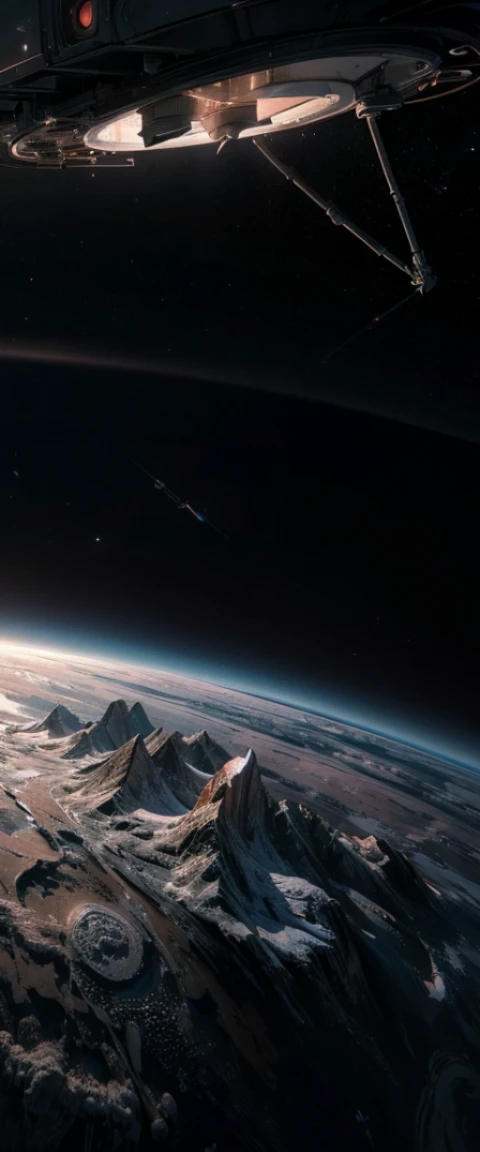 ((masterpiece, highest quality, Highest image quality, High resolution, photorealistic, Raw photo, 8K)), A giant spacecraft navigating interstellar space,