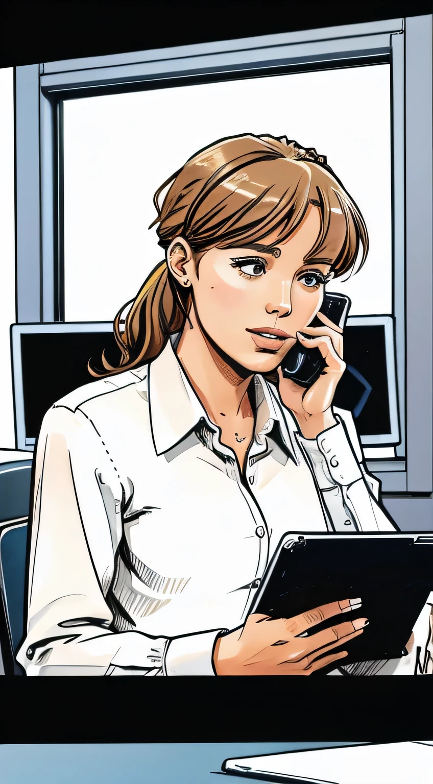 Charlotte receives a call while she is working on her laptop