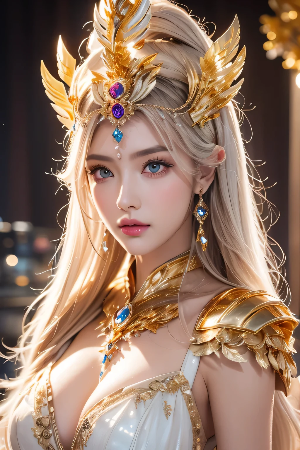 High-quality work,Realistic works,Super premium graphics,8K HD CG works,high quality graphics,High-definition and exquisite CG works,10x pixels,Ultra-fine details:1.1,Advanced technical details:1.1Realistic photo effects,Interior lighting effects:1.5,natural soft light:1.5. Light effect(Virtual light effects:1.8),ultra high resolution,shining dress,sliver long hair,silber hair,transparenthair,high detailed hair(Quality hair details:1.1)Clear eyes,Double eyelids look good,Sharp eye makeup, Create exquisite eyelash makeup, tthin eyebrows, Ultra-detailed eyes,a tall nose, lovely red lips, rosey cheeks, With delicate makeup on her face , pretty face, The face shape is perfectly proportioned,(Advanced facial details:1.1)(Best Quality), Princess Bath, (Saint Seiya|Crystal: 1.5), Dynamic Pose, (Five Color Crystals: 1.6), ((Masterpiece)), (Detail: 1.4), , Panorama, Wide Angle, Cinema Lighting, (Gold|White: 1.5), Glow Special Effects, Solo, Laser Sword, Textured Skin 3D, HDR, Highest Image Quality 16K, Best Quality, Crazy Details, David La Chapelle Style Lenses, Professional RAW Color Photos, Masterpiece from Canon EOS R6 Shooting, Ray tracing, surrealist detailing, unrealistic engine style,Women's artwork,Dress full body video,Realism,Amazing Cleavage,My eyes are very bright today