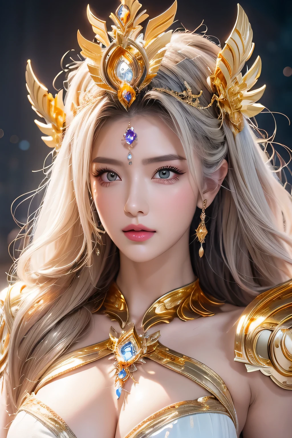 High-quality work，Realistic works，Super premium graphics，8K HD CG works，high quality graphics，High-definition and exquisite CG works，10x pixels，Ultra-fine details：1.1，Advanced technical details：1.1Realistic photo effects，Interior lighting effects：1.5，natural soft light：1.5. Light effect（Virtual light effects：1.8），ultra high resolution，shining dress，sliver long hair，silber hair，transparenthair，high detailed hair（Quality hair details：1.1）Clear eyes，Double eyelids look good，Sharp eye makeup, Create exquisite eyelash makeup, tthin eyebrows, Ultra-detailed eyes，a tall nose, lovely red lips, rosey cheeks, With delicate makeup on her face , pretty face, The face shape is perfectly proportioned,（Advanced facial details：1.1）(Best Quality), Princess Bath, (Saint Seiya|Crystal: 1.5), Dynamic Pose, (Five Color Crystals: 1.6), ((Masterpiece)), (Detail: 1.4), , Panorama, Wide Angle, Cinema Lighting, (Gold|White: 1.5), Glow Special Effects, Solo, Laser Sword, Textured Skin 3D, HDR, Highest Image Quality 16K, Best Quality, Crazy Details, David La Chapelle Style Lenses, Professional RAW Color Photos, Masterpiece from Canon EOS R6 Shooting, Ray tracing, surrealist detailing, unrealistic engine style，Women's artwork，Dress full body video，Realism，Amazing Cleavage，My eyes are very bright today
