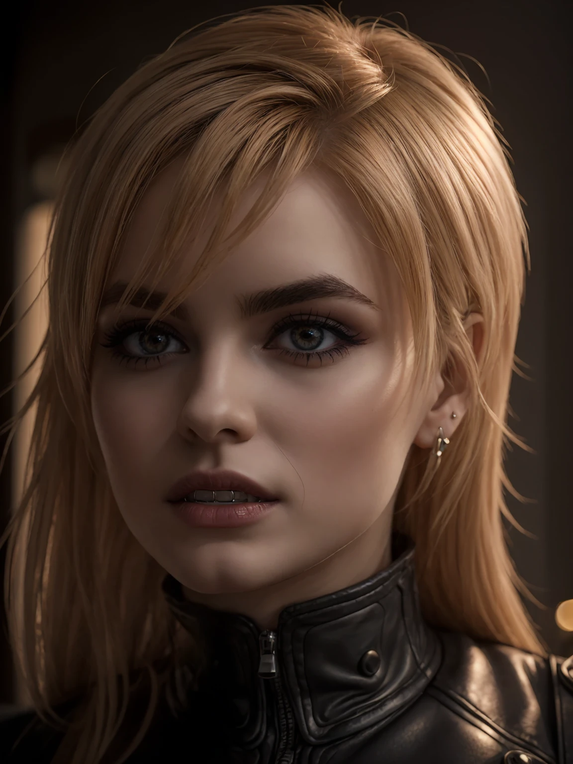 Seras Victoria,detailed face,vampire,handsome face,vampire fangs,red eyes,intense stare,smooth skin,pale complexion,flowing hair,perfectly arched eyebrows,sculpted cheekbones,masterpiece:1.2,ultra-detailed,photorealistic,vivid colors,dark and moody lighting", Realistic 