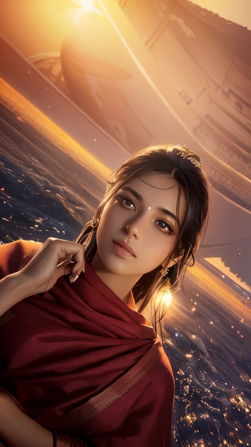 beautiful free hair, expressive eyes, pink saree, 4k,full hd, background change, oil painting, realistic face, realistic picture