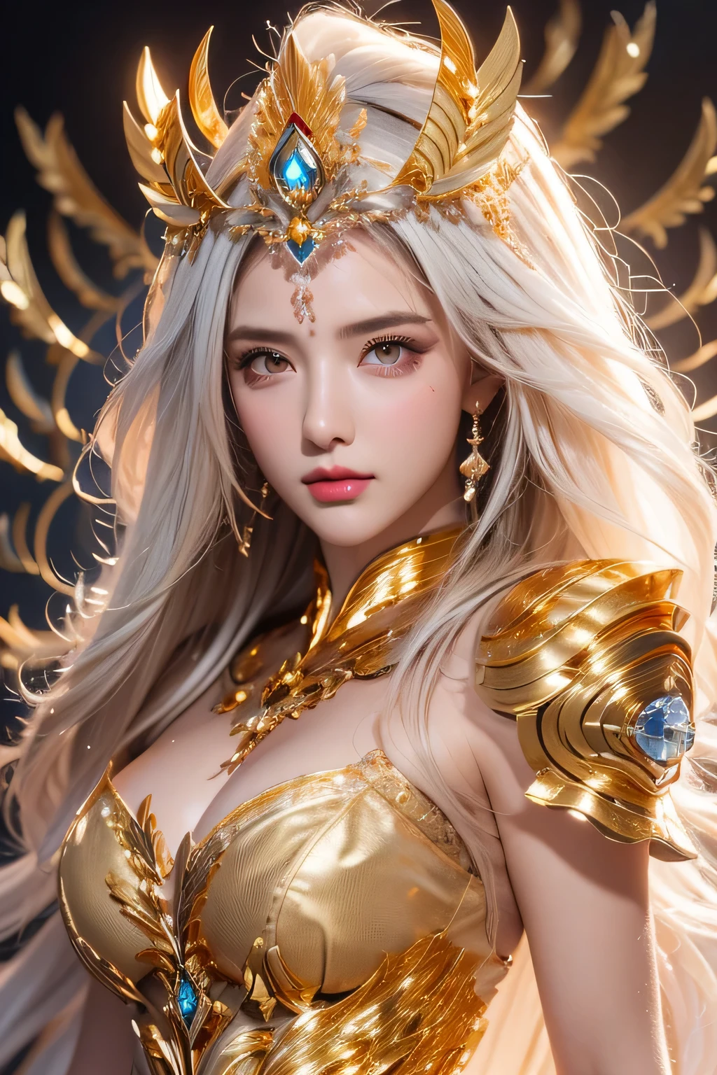 High-quality work,Realistic works,Super premium graphics,8K HD CG works,high quality graphics,High-definition and exquisite CG works,10x pixels,Ultra-fine details:1.1,Advanced technical details:1.1Realistic photo effects,Interior lighting effects:1.5,natural soft light:1.5. Light effect(Virtual light effects:1.8),ultra high resolution,shining dress,sliver long hair,silber hair,transparenthair,high detailed hair(Quality hair details:1.1)Clear eyes,Double eyelids look good,Sharp eye makeup, Create exquisite eyelash makeup, tthin eyebrows, Ultra-detailed eyes,a tall nose, lovely red lips, rosey cheeks, With delicate makeup on her face , pretty face, The face shape is perfectly proportioned,(Advanced facial details:1.1)(Best Quality), Princess Bath, (Saint Seiya|Crystal: 1.5), Dynamic Pose, (Five Color Crystals: 1.6), ((Masterpiece)), (Detail: 1.4), , Panorama, Wide Angle, Cinema Lighting, (Gold|White: 1.5), Glow Special Effects, Solo, Laser Sword, Textured Skin 3D, HDR, Highest Image Quality 16K, Best Quality, Crazy Details, David La Chapelle Style Lenses, Professional RAW Color Photos, Masterpiece from Canon EOS R6 Shooting, Ray tracing, surrealist detailing, unrealistic engine style,Women's artwork,Dress full body video,Realism,Amazing Cleavage,My eyes are very bright today