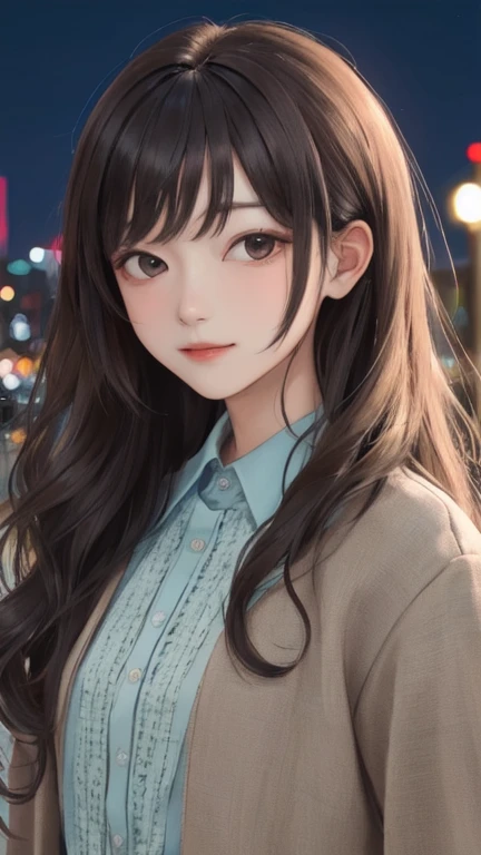 (masterpiece:1.2), (highest quality:1.2), night, (looking at the viewer), bright skin,
outdoor, fringe,
long hair, (wavy hair),