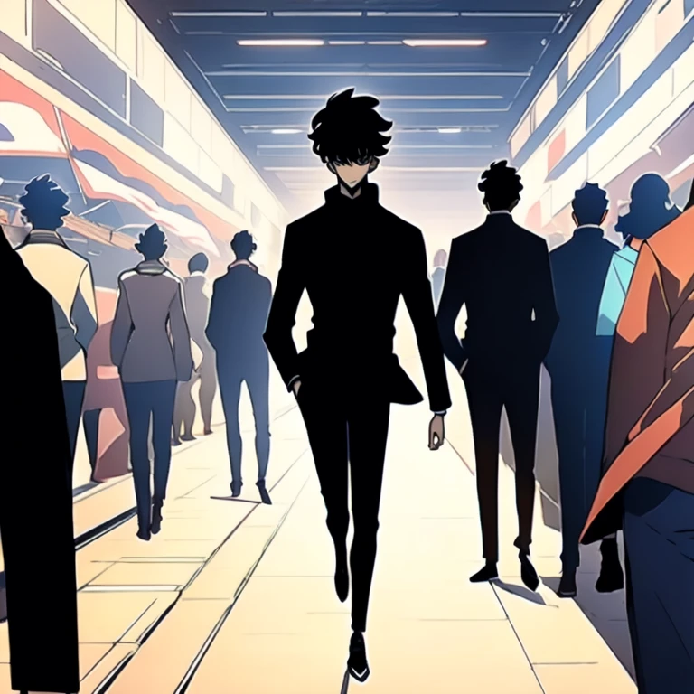 (best quality:1.5,masterpiece,minimalist,lineart:1.5,anime),solo:2,1boy,teenager,walking through a pedestrian,crowded,fullbody,lineart