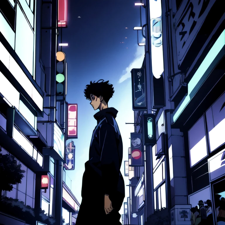 (best quality: 1.5, masterpiece, minimalist, lineart: 1.5, anime), solo: 2, 1 boy, 1 teenager,walking through a pedestrian,crowded, full-body, lineart, itadori yuji, side view, traffic light,