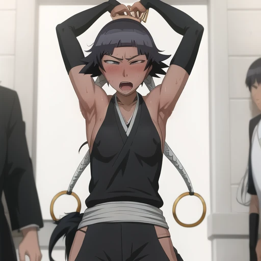 ( Animation screenshots:1.1),outdoor,
1 girl, alone, black hair, side breasts,eternal, short hair with long locks, japanese clothing, - Hip vents, no underwear,short hair, small breasts, (white eyes:1.1),No eyeballs, Also available in black, No headwear,low double braids,Face the audience, looking at the audience, tired, from below, (Show armpits:1.3), , Sweat dripping, More and more sweat,(ahegao), (Roll your eyes), naughty face, blush, open mouth, Sticking out tongue, saliva, sloppy person,Runny nose,skinny, raise arms, (arms above head:1.5)
