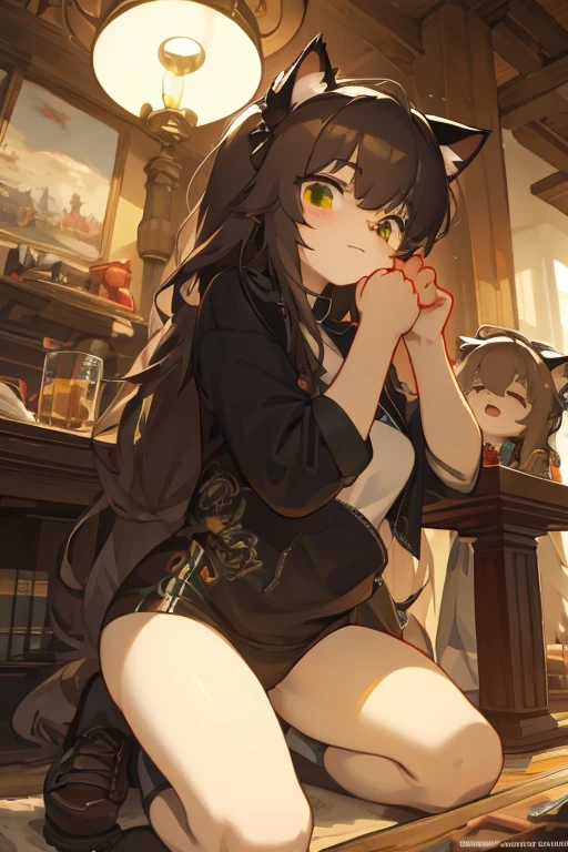 (best quality,masterpiece:1.2),ultra-detailed,perfect face, cat, women, long hair