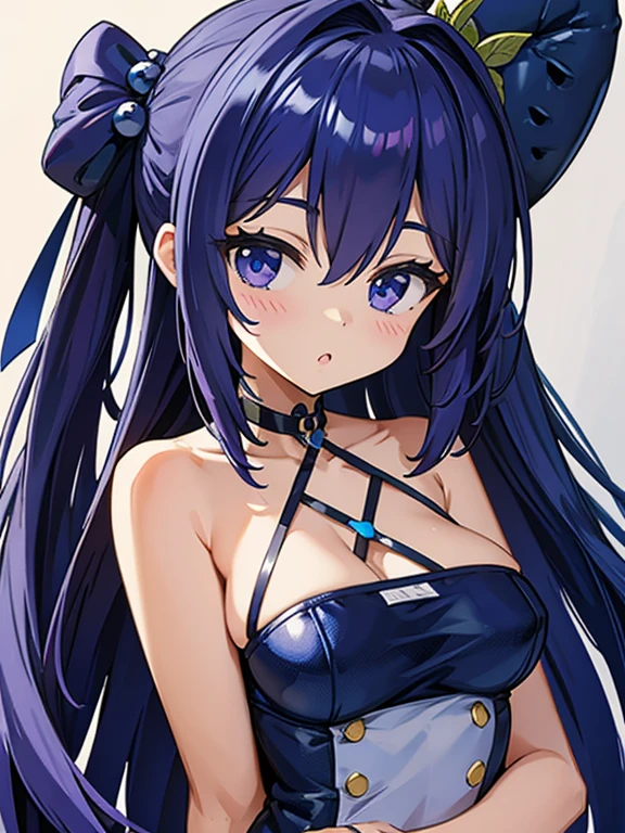 ​masterpiece、ighly detailed、(1 girl in:1.2)、purple color  hair、virgin killer strapless  open shoulder strapless sexy clothes、big eye、、Naughty smile、8K 、Ai Hoshino、Star、very sexy big breast、