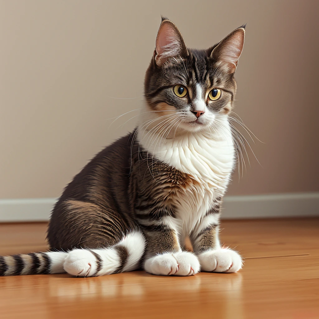 there is a cat that is sitting on the floor looking at the camera, adorable digital painting, cute detailed digital art, ultra realistic illustration, cute digital art, ultrarealistic illustration, realistic illustration, hyperrealistic illustration, ultra realistic picture, realistic anime cat, cat. digital painting, digital painting highly detailed, beautiful digital artwork, hyper realistic illustration, amazing digital art
