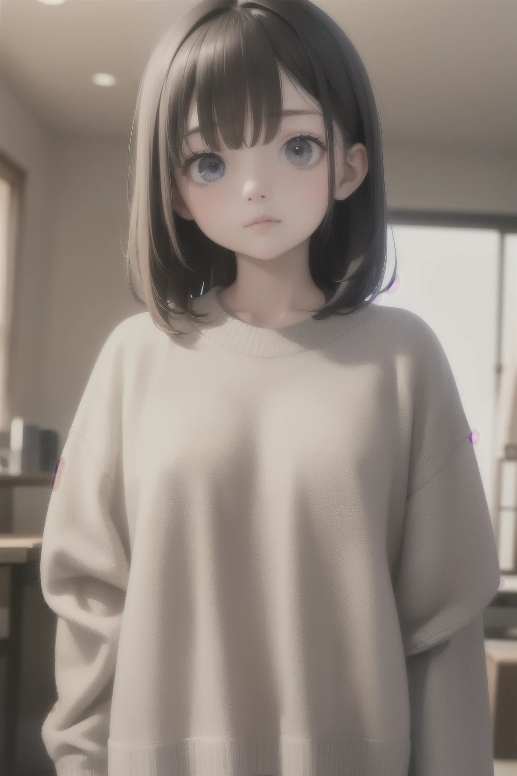masterpiece, best quality, 1girl, indoors, expressionless, looking at viewer, sweater