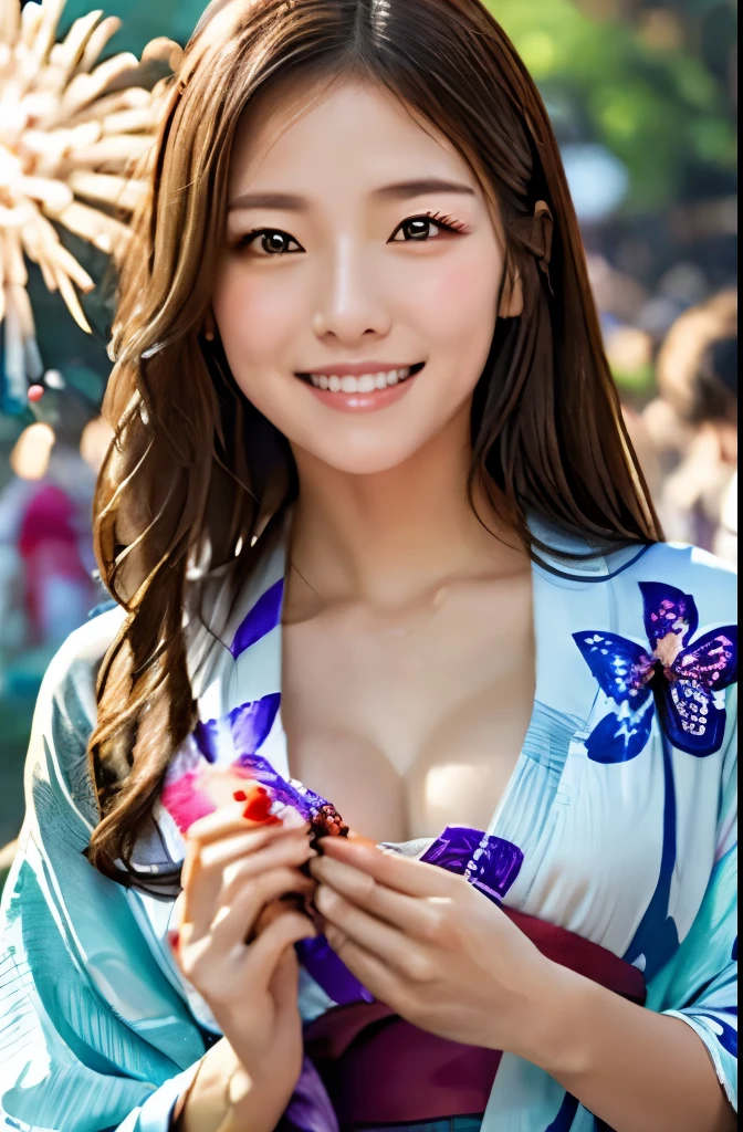 japanese kimono beautiful face Larger bust Fair skin firework