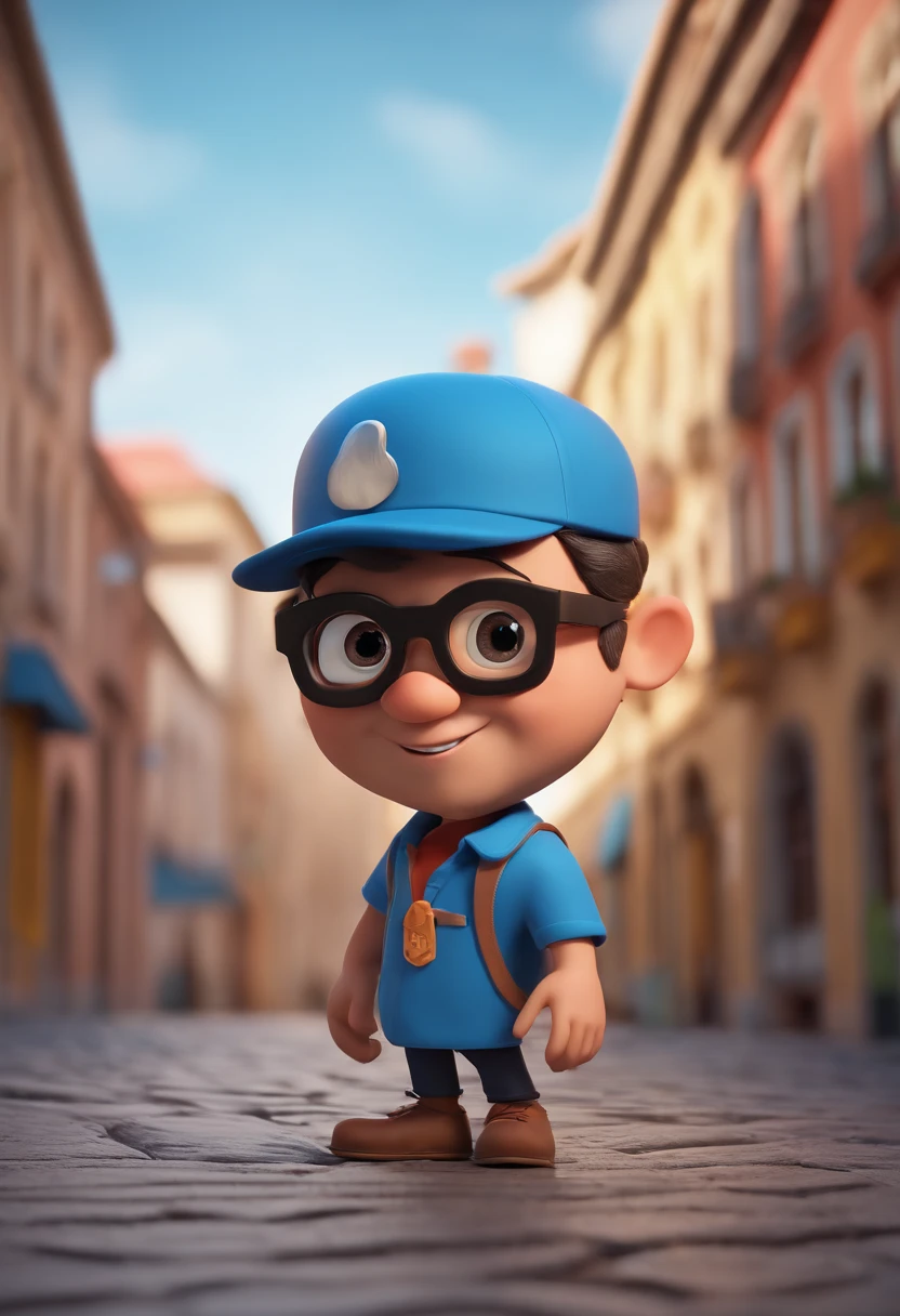 Cartoon character of a man with black glasses and a blue shirt, animation character, Caractere estilizado, animation style rendering, 3D estilizado, Arnold Maya render, 3 d render stylized, toon render keyshot, Personagem 3D, Personagem 3D, 3d rendering stylized, 3 d character render, personagem de desenho animado, Personagem de close up, Pose de personagem, (Estilo Pixar) (master part:1.2) (Bokeh) (best quality) (pele detalhada) (textura detalhada) (8k) (argila) (Cinematic lighting) (sharp focus