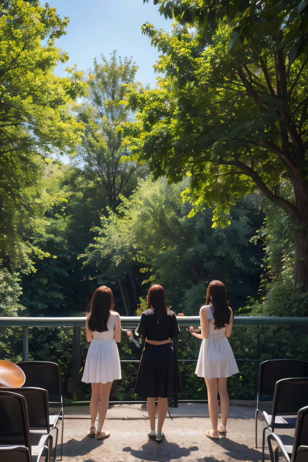 Back view of band singing outdoors at day