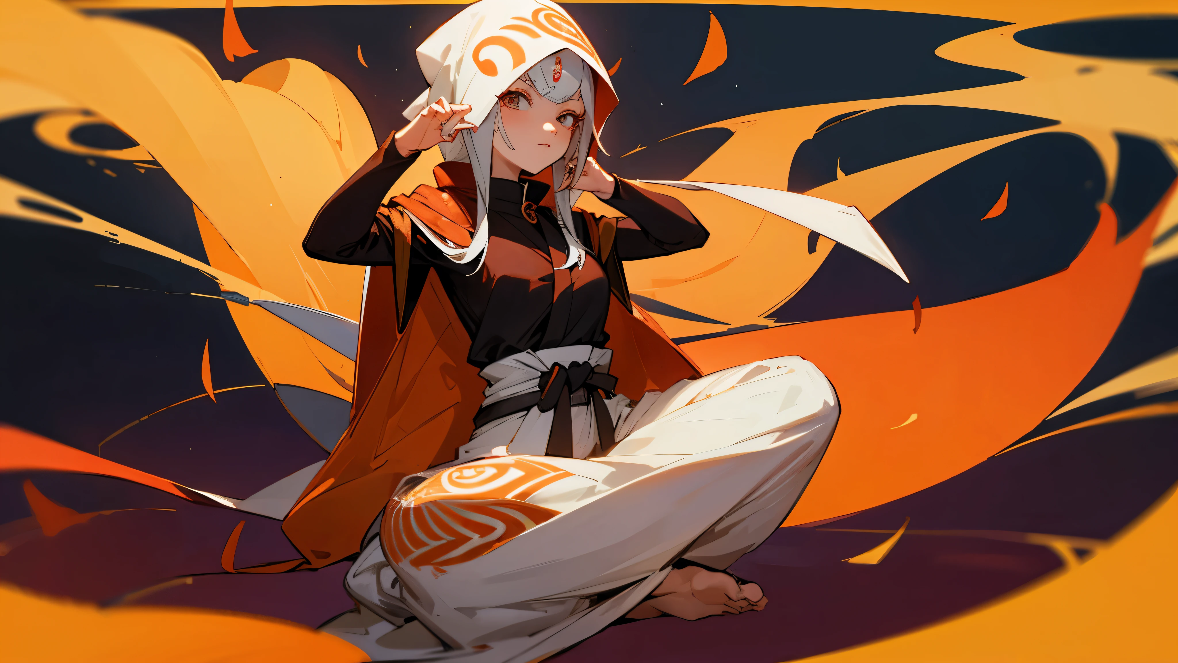 beautiful sheringan girl lotus pose dressed in akatsuki cloak meditation naruto