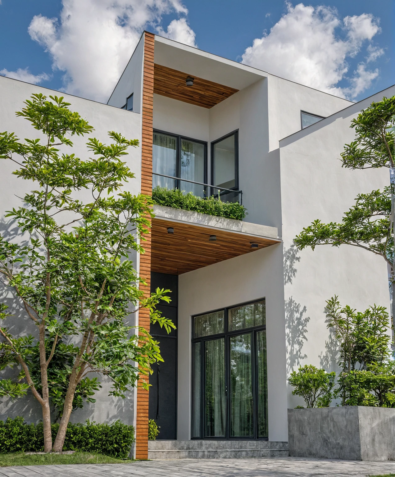 Masterpiece, high quality, best quality, authentic, super detail, outdoors, onestoreyvillaXL, aiaigroup, house style modern on the street ,stairs, white wall ,road,pavement, grass, trees, sky, cloud, (daylight:1.1)

