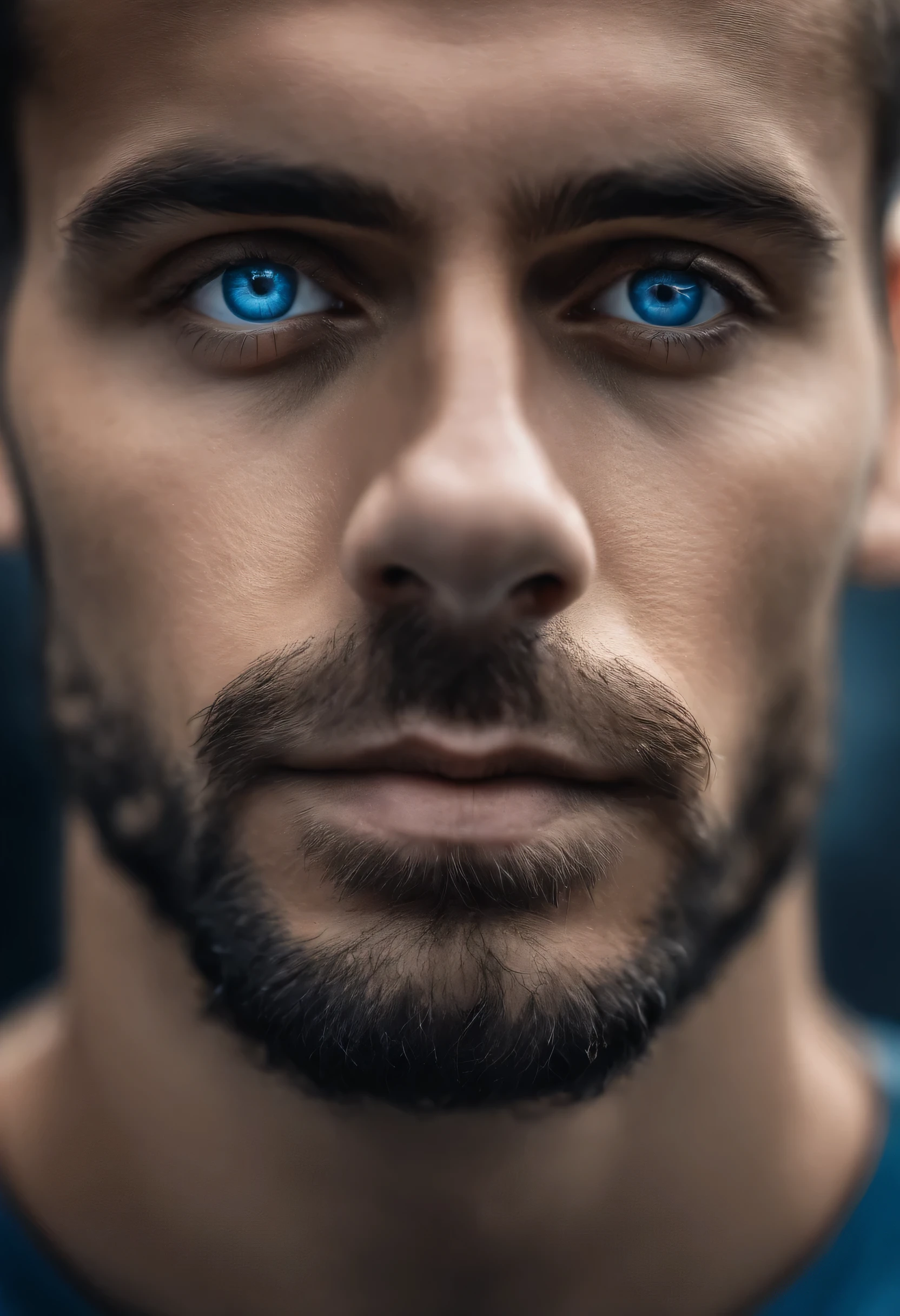 Face book profile picture ultra realistic close up Portrait full face visible of man with piercing blue eyes
